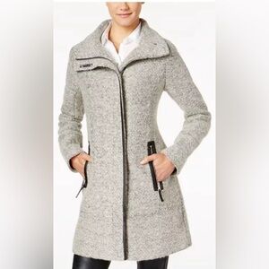 🌺CALVIN KLEIN WOOL FAUX LEATHER TRIM MID LENGTH COAT SIZE SMALL🌺
